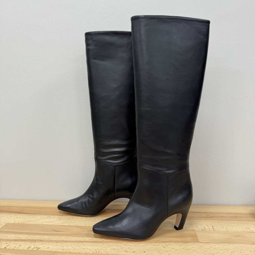 Everlane The Knee-High Banana Heel Boot Black Leather Womens 6 Pointed Toe